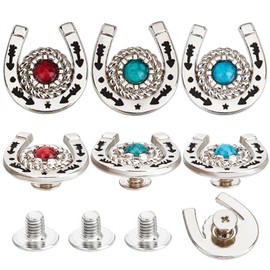 craspire Pack of 9 3 Colours Horseshoe Screw Knobs Conchos in Western Cowboy Style Decorative Leather Buckles 19 mm Turquoise Gemstone Metal Vintage Retro Cast Rivets Rivets for DIY Fabrics