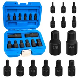 JEUCLEL 14Pcs Impact Grade Allen Bit Socket Set, SAE Hex Drive 1/4-Inch, 3/8-Inch, 1/2-Inch Drive Impact Hex Socket Kit, Heavy Duty Hex bit Screwdriver Adapter Hand Tool Repair Tool
