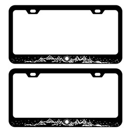 2 Pack Sunrise Mountains License Plate Frames, Stainless Steel License Plate Cover with Screw Caps Cover and Screwdriver Set - 2-Hole