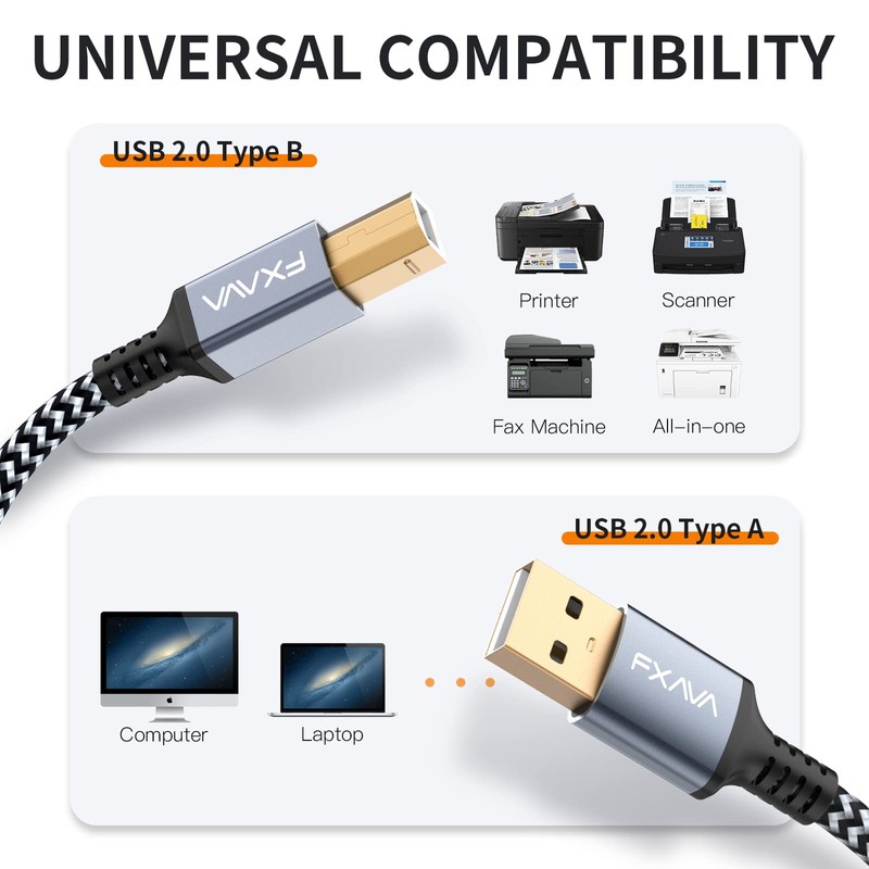 FXAVA Printer Cable - USB Printer Cable 4 ft Printer