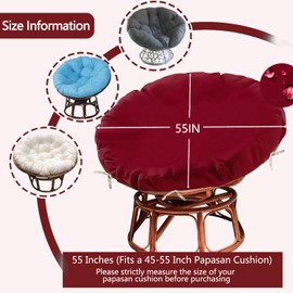 Sqodok Papasan Cushion Cover Only 55in Outdoor Indoor Papasan Chair Cushion Covers Waterproof Papasan Slipcover Papasan Covers for Cushions with Zipper and Ties, Machine Washable, Burgundy