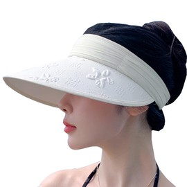 White Fang CA918 Women's Visor, Sun Visor, Hat, Simple, Floral Pattern, Sunshade, Plush, One Color, Brim, white