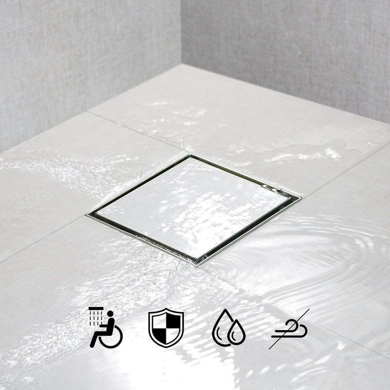 SaniteModar Square Shower Drain 6 inch with Shower Drain Base,