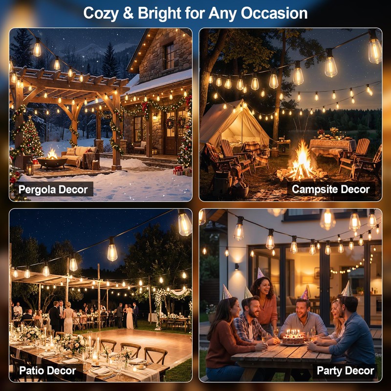 YaaFen 52FT Solar String Lights Outdoor Waterproof Patio Lights with