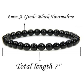 Natural A Grade Black Tourmaline Gemstone 6mm Round Beads Stretch Bracelet 7" Unisex