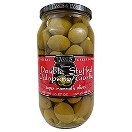 4 Pack Of Tassos All Natural Double Stuffed Jalapeno And Garlic Super Mammoth Olives (4X35.27 oz Each.)