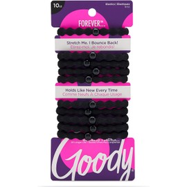 Goody Forever Ouchless - Corbata elástica para el cabello, 10 unidades, color negro, pelo medio a grueso, accesorios para el cabello para mujeres y niñas