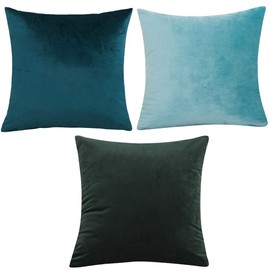 YunJeude Cushion Covers 15.7 x 15.7 inches (40 x 40 cm), Scandinavian Set of 3 Stylish Cute Velvet Solid Modern Antique Natural Zipper Interior Home Decor Car Room Decoration (40x40, Green)
