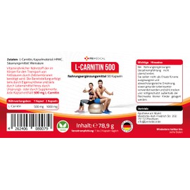 L-Carnitine Capsules High Dose 1000 mg per Daily Serving Vegan Primedical, 1 x 90 Capsules