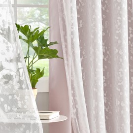 Jubilantex Pink Mix Matched Curtains Leaf Sheer Lace 2 Panels & 2 Full Blackout Curtains 100 Percent Room Darkening Curtains for Bedroom Living Room Grommet Top Design, 52" W x 84" L,Pink & White