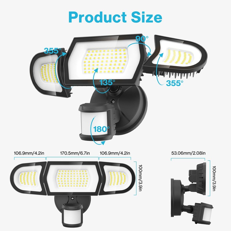 Olafus 100W LED Security Light Motion Sensor Outdoor Light, 2