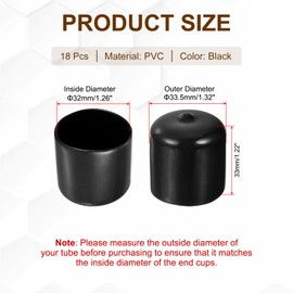 PATIKIL 32mm/1.26" Rubber End Caps, 18pcs PVC Cover Flexible Cap Cover Bolt Protector Screw End Bolt Tube Thread Cap, Black
