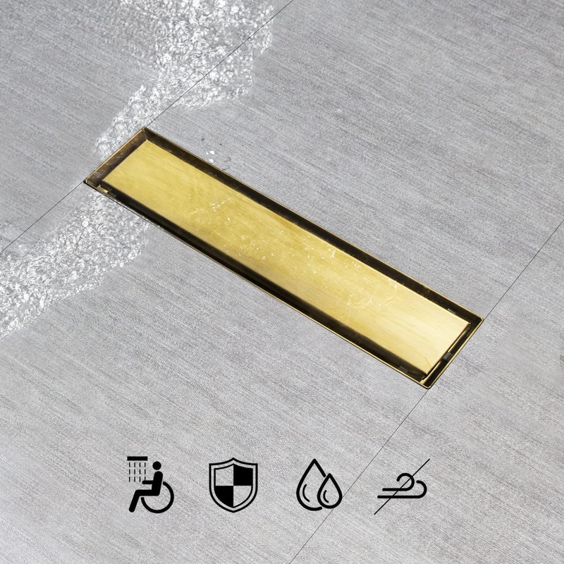 SaniteModar Linear Shower Drain, Gold Shower Drain 12 inch with