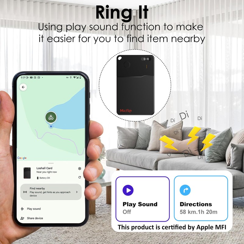 Slim Wallet Tracker Card for Android, Wireless Rechargeable Bluetooth Smart