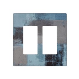 Navy Blue Turquoise 2 Gang Double Rocker/Light Switch Cover Teal Indigo Abstract Art Decorative Outlet Wall Plate Electrical Faceplate Kitchen Bathroom