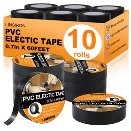 LINSIRON 10 Pack Black Electrical Tape Waterproof, 3/4In x 60Ft, Bulk Pvc High Temperature Electric Tape, Vinyl Wire Harness Insulating Tape for Home Outdoor Electrical, Repairs, Automotive, Equipment