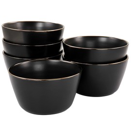 Elama Paul 6 Piece Stoneware Bowl Set in Matt Black with Gold Rim (Arthur Paul Bowl), 6 Piece Set