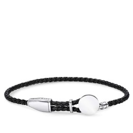 Thomas Sabo Unisex Leather Bracelet 925 Sterling Silver Blackened 25 cm, Silver