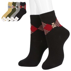 DAKS Ducks 03368708 Women's Socks, Loose Fit, Lamb Blend, Argyle Bear Embroidery, Crew Length, Warm, Winter Socks, Women's, Gift, Gift, 98.black
