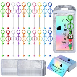 Sasylvia 60 Pcs Beadable Keychain Bars Set 20 Beaded Keychain 20 Resealable Pouch Bag 20 Thank You Cards for DIY Craft Making(Multicolored)