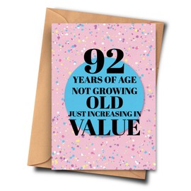 Fat Flamingos 92nd Birthday Card - 92 Years of Age Not Growing Old Just Increasing in Value Funny Card From Her, Fiancée, Grandmother With Envelope, A5 - 5.8x8.3inch - 14.8x21cm