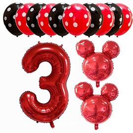 Hongkai Red Mouse 3rd Birthday Girl Decoration Foil Balloons Set 32" Red Number 3 Mylar balloons Baby Three Year old Birthday Kids Happy Birthday Party Supplies