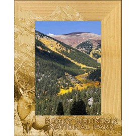 Rocky Mountain National Park with Elk Laser Engraved Wood Picture Frame Portrait (3 x 5)
