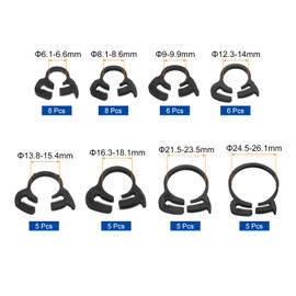 sourcing map 1 Set 48 Pcs Plastic Adjustable Double Snap Grip Hose Clamps(6.1-6.6mm, 8.1-8.6mm, 9.0-9.9mm, 12.3-14mm, 13.8-15.4mm, 16.3-18.1mm, 21.5-23.5mm, 24.5-26.1mm), Black