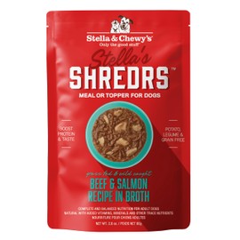 Stella & Chewy's Stella's Shredrs Grass Fed Beef & Wild Caught Salmon Recipe in Broth, 2.8 oz Pouches (Pack of 12)