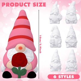 Poen 6 Sets Ready to Paint Your Own Valentine's Day Gnome DIY Unpainted Ceramics Gnome Figurines Kit Drawing Valentine's Day Figurines DIY Art and Craft with Brush Palette Paint Decor Gifts