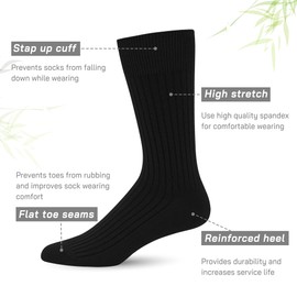 SERISIMPLE Men's Dress Socks - Bamboo Viscose Thin Ribbed Knit, Silky & Soft, Lightweight Business Crew Socks 5 Pairs (US, Alpha, Large, Regular, Regular, Assorted1)