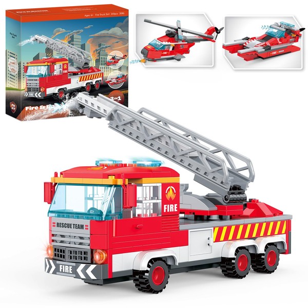 Creator 3-in-1 Fire Brigade Construction Toy, City Fire Engine, Helicopter and Fire Engine Boat, Toy from 6 Years, Creative Toy, Gift for Boys and Girls, 249 Pieces