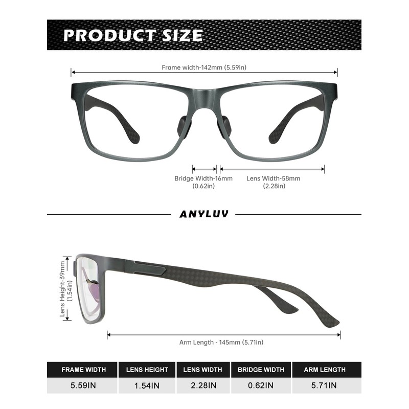 ANYLUV Reading-Glasses-Men Mens Reading Glasses: Blue Light Reader Glasses Carbon
