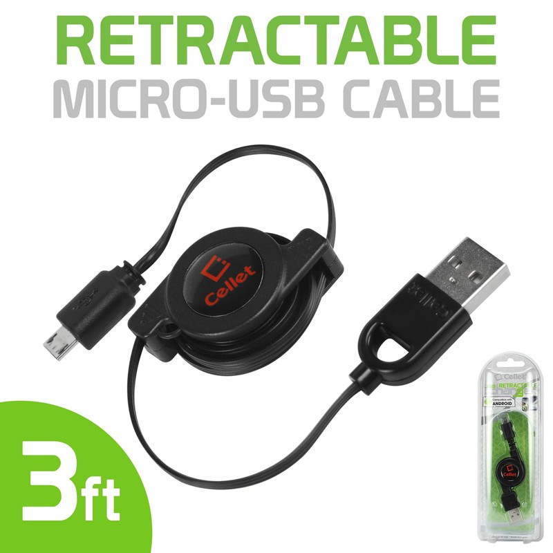 Cellet Retractable Micro USB to USB A Cable Data Sync