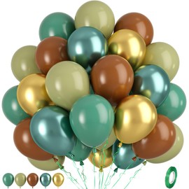 Green Brown Gold Balloons, Green and Brown Balloons, Sage Green Metallic Green Gold Brown Balloons for Birthday Baby Shower Safari Jungle Woodland Theme Party Wedding Bachelorette Decorations