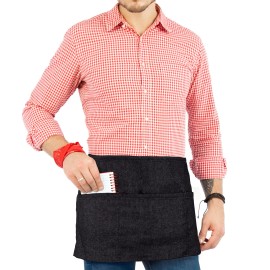 Under NY Sky Waist Apron - 3 pockets, Durable Twill - Half Apron - Server, Waiter, Waitress - Black Denim