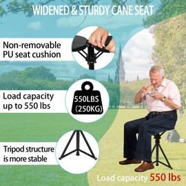 Upgraded Portable Walking Sticks with Seat,Adjustable Height 34"-37" Cane with Stool,Cane Seat，2-in-1 Foldable Walking Sticks,Lightweight Tripod Crutches Stool Capacity 551lbs for Men Women Elderly
