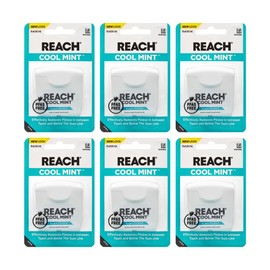 REACH Cool Mint Dental Floss, Fresh Mint, Plaque Remover for Teeth, Shred Resistant, Waxed, Easy on Gums & Teeth, Fresh Breath, Oral Care, PFAS Free, for Adults & Kids, 6 Pack, 55 yd