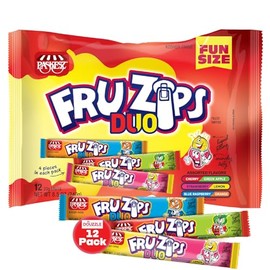 DOUzzle Fruzips Fun Size Duo, Filled Taffies Assorted Flavors (12 Count, Pack of 1) Individually Wrapped Candies, Birthday Party Favors, Goodie Bags Stuffers, Pinata Filler - Kosher Parve