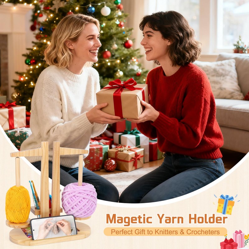 Coopay Double Yarn Holder Magnetic, Wooden Yarn Holder for Crochet
