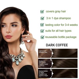 Brown Hair Dye Shampoo, Instant Hair Color Shampoo, Covers Gray in Minutes, Brown Hair Shampoo, Champu Para Canas, Easy to Use 16.90 Fl Oz