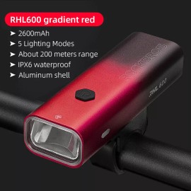 RockBros New ROCKBROS Bicycle Headlight 600LM Rechargeable LED Bike Handlebar Front Light - Red
