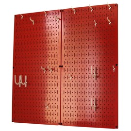 Wall Control Kitchen Pegboard Organizer Pots and Pans Pegboard Pack Storage and Organization Kit with Red Pegboard and White Accessories