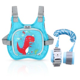 Children's Reins, Baby Reins for Walking Harness 1-5 Years, Toddler Backpack with Reins Lock Reflective and Anti Lost Safety Wrist Link Belt for Boys and Girls Gift (Red Dinosaur 1.5m)