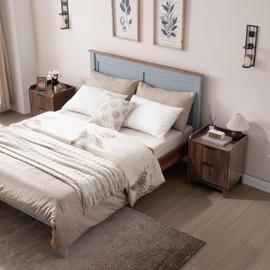 Wnutrees Fluted Nightstand with Charging Station, Modern Bedside Table with 2 Drawers, Farmhouse Wooden End Side Table for Bedroom, Living Room, Brown