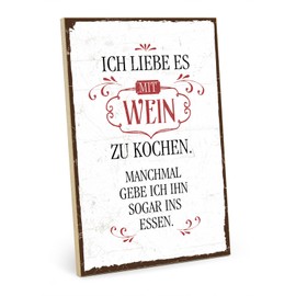 TypeStoff HS-00302 Wooden Sign with Saying - I Love It With Wine To Cook - Vintage Look with Quote as a Gift and Decoration on the Theme of Kitchen, Preparation, Food and Meal