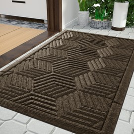 Yimobra Front Entrance Door Mat, All-Season Heavy Duty Outdoor Indoor Entryway Floor Mat, Sturdy Natural Rubber, Non Slip, Resist Dirt, Water Absorption, Easy Clean, 29.5x17 Inch, Beige Brown