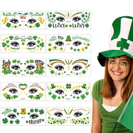 St.Patrick'S Day Face Temporary Tattoos,10 Sheets Shamrock Temporary Tattoo Stickers for Women Men in Party Favors Supplies Irish St Patricks Day Decorations Accessories