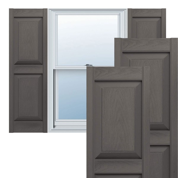 Builders Edge 14.5 in. W x 42 in. H, Custom Two Equal Panels, Raised Panel Shutters, Includes Matching Installation Spikes (Per Pair), 018 - Tuxedo Grey