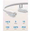 Flat Plug Short Power Extension Cord 1 Foot White 14